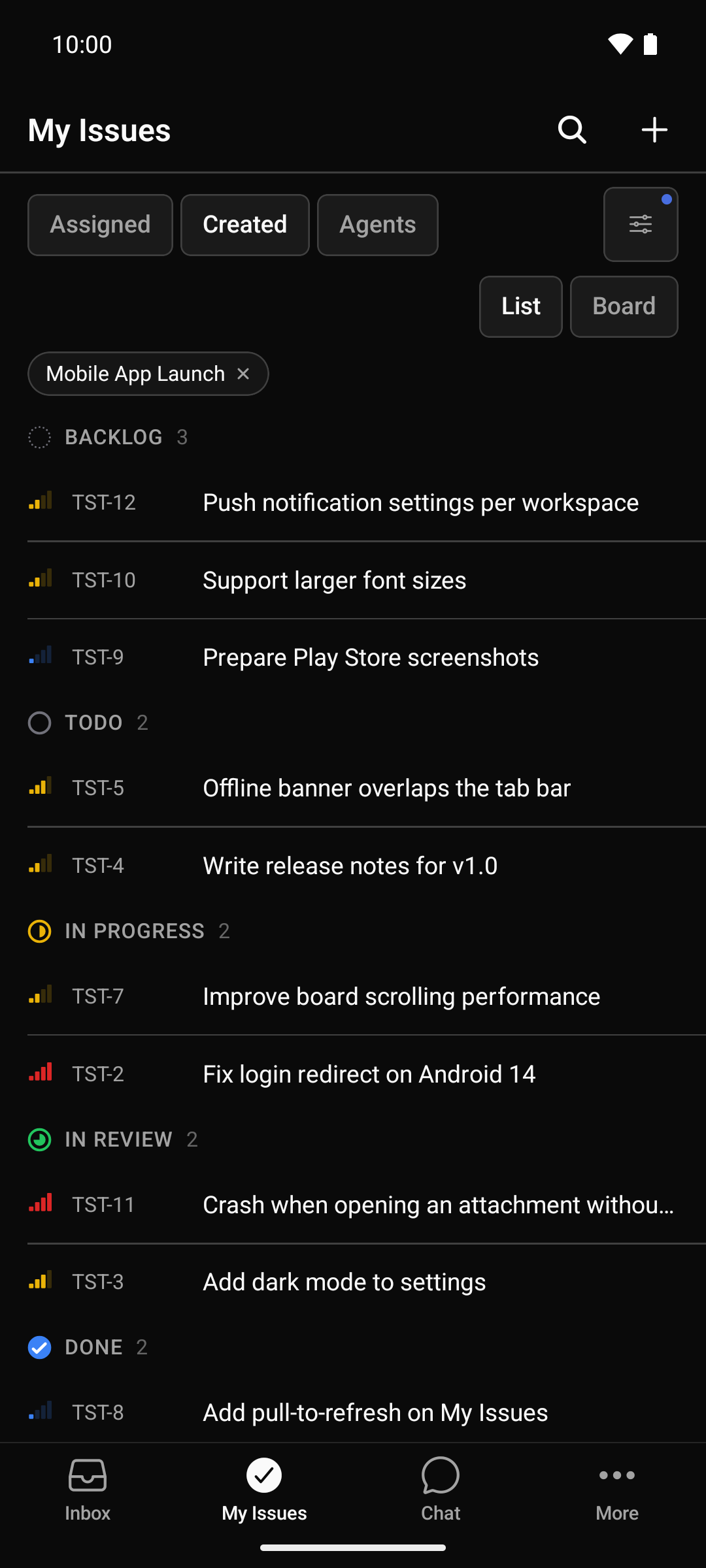 My Issues in dark mode